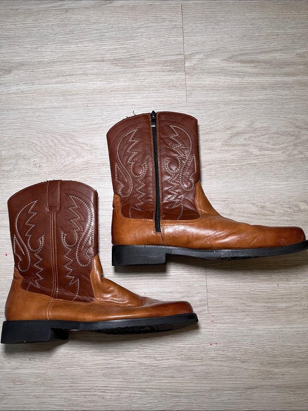Men's Brown Faux Leather Western Zip Boots 8